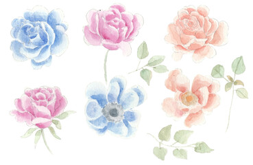 set of roses watercolor clip art
