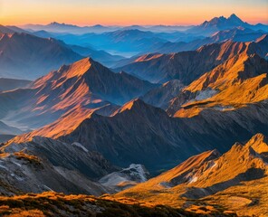 Plakat beautiful mountain landscape. sunset with mountains.
