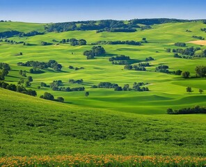 Fototapeta na wymiar landscape with beautiful green hills, tuscany, italy