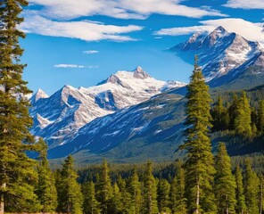 Fototapeta premium beautiful landscape with snow-capped mountains, the sun goes down the peaks, the view of the dolomites