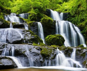 waterfall and forest. nature, travel, hiking concept