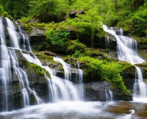 Obraz premium waterfall and forest. nature, travel, hiking concept