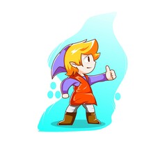 vector premium l cartoon link with cool illustration. thumbs up.