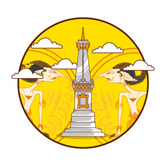 premium vector l tugu jogja drawn logo monument. cartoon green cool.