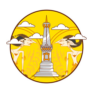 premium vector l tugu jogja drawn logo monument. cartoon green cool.