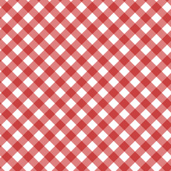 Red and white gingham cloth background with fabric texture. Red Stripes crossed horizontal and vertical lines.Seamless picnic checkered pattern
