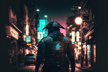Fototapeta na wymiar samurai in the street