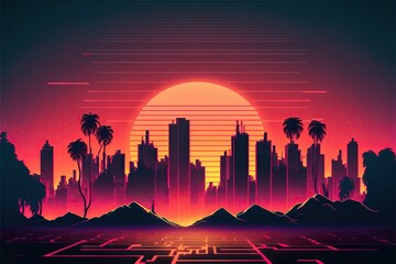 sunset over the city vector