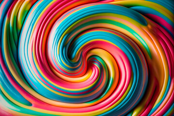 Colorful candy swirl background. Glossy mixed paint. Close up view with depth of field. Generative AI