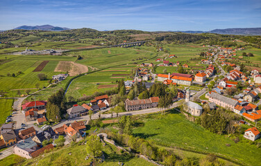 Naklejka premium Aerial view of small town Brinje Croatia