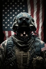 Naklejka premium portrait of a soldier with american flag