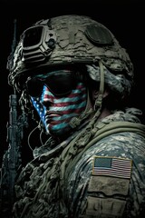 portrait of a soldier with american flag