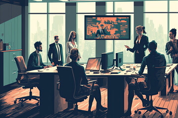 Office workers having a meeting in a modern conference room, generative ai