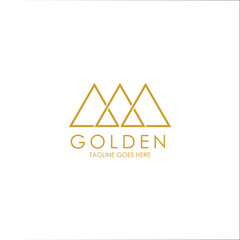 Golden Logo Design Template with a triangle. Perfect for business, company, mobile, app, etc.