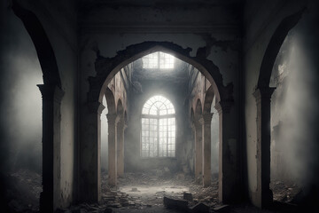 Fototapeta premium Dark empty room in ruins