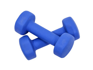Small blue dumbbells isolated cut out.