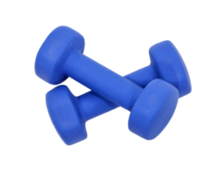 Small blue dumbbells isolated cut out.