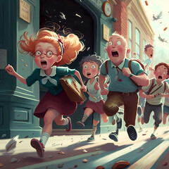 Fototapeta na wymiar group of children running with excitement
