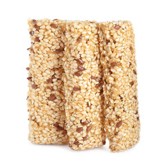 Tasty sesame seed bars isolated on white