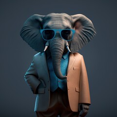 Illustration of elephant photography in a suit as mascot fun human-like character generative ai