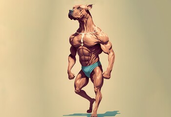Fototapeta na wymiar Dog with muscular human body in swim suit. Generative AI illustration