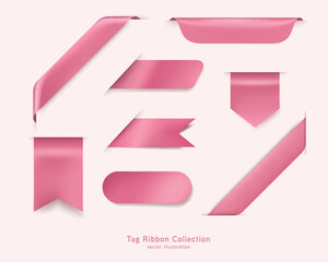 New tag pink ribbon and banner vector. Pink ribbon, Pink tag, Pink label. Promotion sale decoration satin  style.