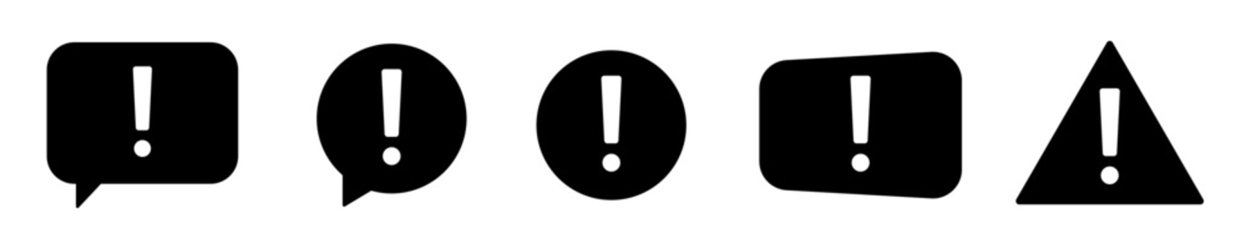 Conjunto de iconos de burbujas de mensajes con signo de exclamaci&oacute;n. Silueta de globos de di&aacute;logo. Ilustraci&oacute;n vectorial