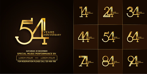 set of anniversary glossy golden color with brown background for special celebration event