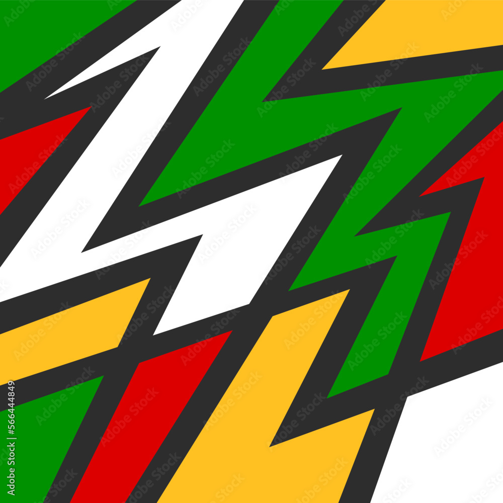 Poster abstract background with colorful geometric line pattern and with jamaican color theme