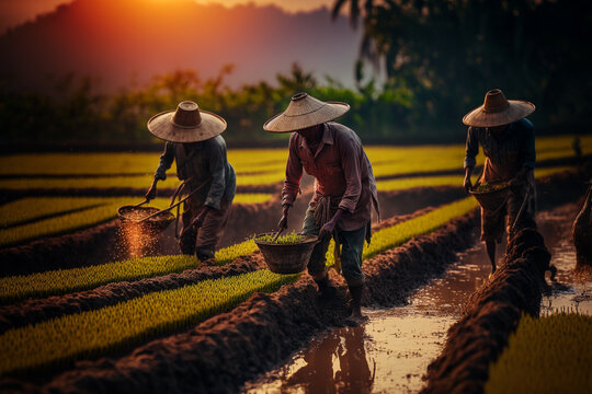 Farmers are helping to plant rice,Generative AI