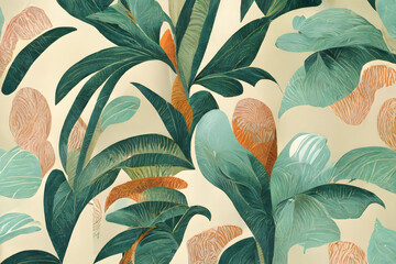 Tropical pattern for background, wallpaper, fabric, texture, tapestry, background, green, muted colors, jungle