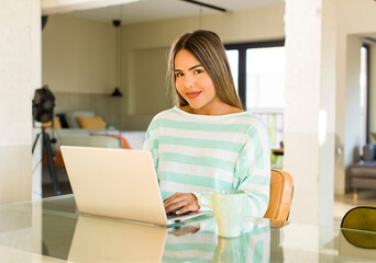 pretty latin woman teleconmmuting concept