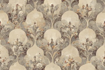 Baroque abstract vintage damask design for background, wallpaper, fabric, texture, vintage tapestry, tile, muted, neutral colors