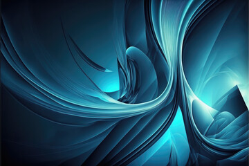 blue abstract background with waves, flowing liquid, generative ai