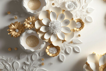 3d wallpaper golden jewelry flowers with jewelry