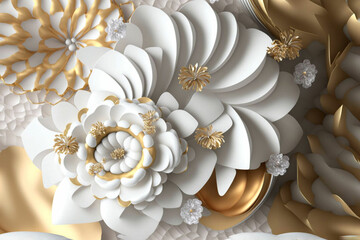 3d wallpaper golden jewelry flowers with jewelry