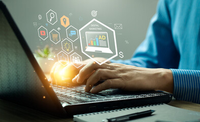 Digital online marketing commerce sale concept, Promotion of products or services through digital...