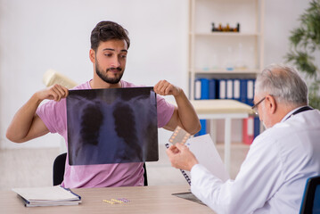 Young male patient visiting old male doctor radiologist