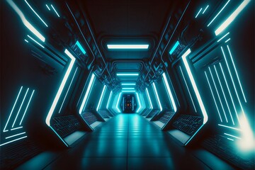 Journey Through the Cosmos: A Futuristic Spaceship Corridor. Generative AI