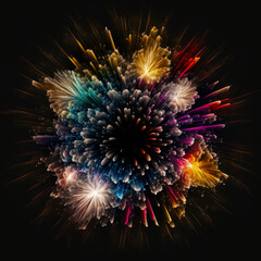 Abstract colorful firework at night on black copy space  background. Generative ai.