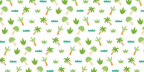 Palm and grass pattern for background design. Nature wallpaper in childish cartoon style