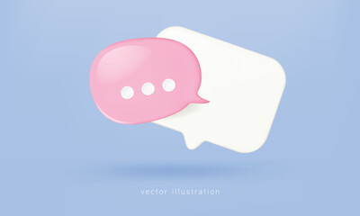 3D white and pink speech bubble message icon.Social media web decoration isolated on blue background. 3d vector rendering.
