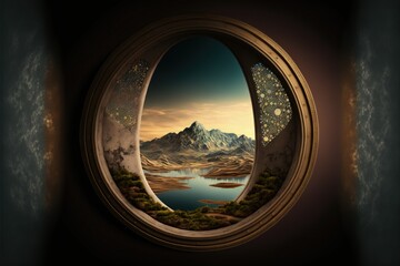 Fantasy world seen through keyhole, digital illustration, Generative AI