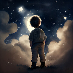 Fototapeta premium The boy is looking at the sky