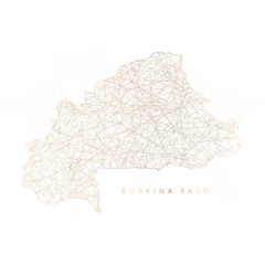 Low poly map of Burkina Faso. Gold polygonal wireframe. Glittering vector with gold particles on white background. Vector illustration eps 10.