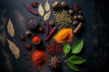 Indian spices on a slate background 