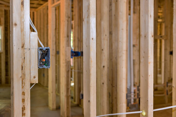 Residential construction project involves framing wiring basic electrical system an unfinished wood frame house