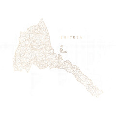 Low poly map of Eritrea. Gold polygonal wireframe. Glittering vector with gold particles on white background. Vector illustration eps 10.