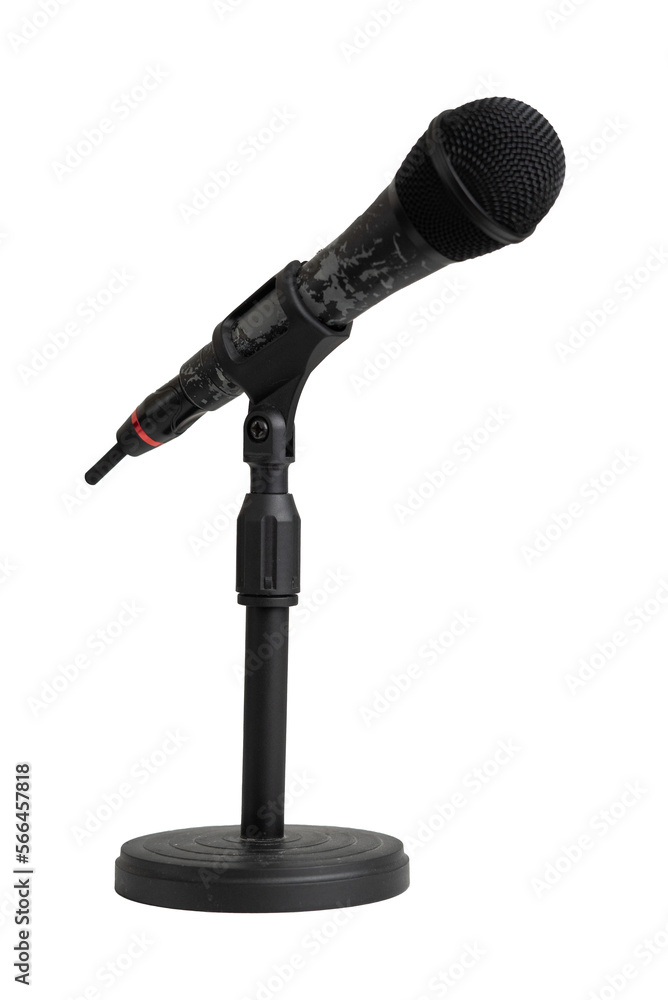 Poster microphone with stand isolated for podcast and music symbol design element