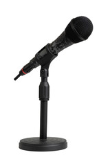 Microphone with stand isolated for podcast and music symbol design element